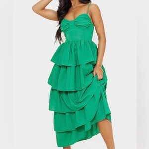 PrettyLittleThing Vibrant Green High Low Dress
